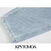 KPYTOMOA Kadınlar Chic Moda Yırtık Delik Yan Cepler Kot Vintage Yüksek Bel Fermuar Fly Denim Kadın Ayak Bileği Pantolon Mujer 210922