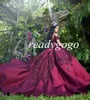 Burgundy Princess Quinceanera 드레스 스팽글 스팽글 아플리크 오프 어깨 레이스 업 스위트 16 DRESS DERSIDO DE 15 anos XV 신부 부티크