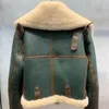 Kvinnor läder kvinnors faux vinter femme veste bär koreansk version grön skarvning stor lapel lokomotivkläder förtjockad kort päls