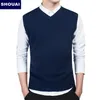 Мужской жилет свитер повседневный стиль шерсть вязаный бизнес мужские без рукавов 4XL Shouie темно серый черный синий свет 210812