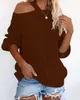 Primavera autunno maglione femminile o-collo manica lunga con spalle scoperte maglione lavorato a maglia vendita casual allentato sexy scava fuori maglioni mujer 210604