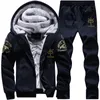 Jogging Roupas Homens Inverno Grosso Fleece Zipper Casaco + Calças Terno Capuz Calças Cardsers Cardigan + Calças Elásticas Casuais Hoodie Set