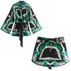 TRAF ZA Bermuda Shorts Vrouw Zomer Groene Print Hoge Taille Korte Broek Dames Vintage Losse Casual Streetwear Sets 210621