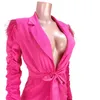 Günlük Elbiseler Beyprann Pist Womens için Patchwork Blazer Elbise Zarif Çentikli Uzun Kollu Kuşaklı Wrap Ceket Örgün İş Giysileri
