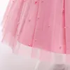 Abiti da ragazza Ins 2022 Abbigliamento per bambini Perla Bowknot Rosa Maglia di pizzo Baby Girl Princess Dress For Girls Party Puffy Invia fascia