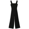 printemps été femmes noir combinaison taille haute dos ouvert baggy longue jambe large combinaisons mode Casual Romper Streetwear 210608