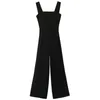 Lente zomer vrouwen zwarte jumpsuit hoog geopend open rug baggy langdurige wijd been jumpsuits mode casual romper streetwear 210608