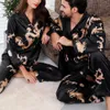 Men Women Pajamas Set Soft Imitation Silk Dragon Print Shirt Pants Couple Sleepwear Pajama Sets Unisex Pyjamas Sleepwear X0526