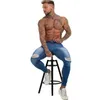Mens Skinny Jeans Slim Fit Ripped Jeans Grote en Tall Stretch Blue Mannen Jeans voor Mannen Distressed Elastic Taille ZM54