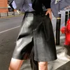 Flectit Chic Damen Leder Bermuda Shorts mit Taschenweite mit hoher Taille maßgeschneiderter Anzug Shorts Herbst Winter Plus Größe S-4xl * 210317