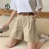 Summer Women's Casual Loose Korean Cotton Shorts Plus Size Solid High Waist Wide Leg With Sashes B13801X 210719