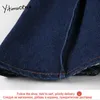 Yitimuceng Denim jupe plissée femmes poches boutonnées unicolore bleu taille haute a-ligne printemps été mode jupes 210601