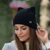 Oshoplive Autumn Winter Wool Knitted Hat Women Outdoor Versatile Warm Cat Ear Casual Simple Soft Wear Fashion Beanie 211119