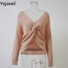 YojoCeli элегантный узел женщин вязаный джемпер сексуально с плечо зима свитер женское крутое вязание осень топ пуловер 210609