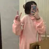 QWEEK Kawaii Bluzy dla dziewczyn Anime Polo Bluza Kobiety Z Długim Rękawem Pink Swetry Harajuku Sportswear KPOP Miękkie słodkie topy 211108