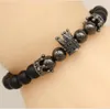 Pave Zircon Crown Bracelet Charm Men Handmade Black Matte Women Weaving Jewelry Stone Beads Bracelets