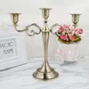 IMUWEN Silver/Gold/Bronze/Black 3-Arms Metal Pillar Candle Holders Candlestick Wedding Decoration Stand Home Decor Candelabra 210722