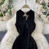 Letnie Kobiety Maxi Dress Black Deep V-Neck Bez Rękawów Otwarty Prom Party Długi Side Split Cocktail Club Vestidos 210603