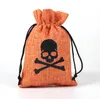 Pack de fête Emballage cadeau d'Halloween Chauve-souris Citrouille Tête de mort Lin Toile de jute Bonbons Sac à cordons Sac de poche Friandises Snacks Sacs de rangement Pochette à biscuits KIds Trick or Treating Decor