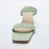 Sandalet Tasarımcı Kadın Terlik Bayanlar Ince Yüksek Topuk 2021 Yaz Slip-On Açık Burun Pileli Açık Slaytlar Flip Flop Ayakkabı