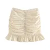 Women Skirt Draped Faux Jewelry Button High-waisted Mini Ruching detail Ruffled Hem Back zip closure skirts 210621