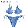 Costume da bagno bikini a costine con ferretto laterale Costume da bagno a vita bassa Costume da bagno imbottito con ferretto a V Costume da bagno sexy da donna 210621