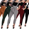 Femme taille haute solide pantalon de sport mode tendance bandage jarretelle Slim Joggers Designer automne décontracté fronde avec ceinture pantalon pour dames