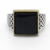 Cluster Rings Square Agate Ring For Men 925 Sterling Silver Natural Black Stone Classic Women Turkish Fine Jewelry