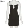 Klalien Fashion Sexy Hollow Out Holter Black Lace Up Slim Mini Dres Summer Casuare Club Street Beach Bodycon Dresses220215