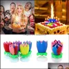 Andere feestelijke benodigdheden Home Gardenblossom Roterende muzikale lotus Flower Happy Birthday Art Candle Lights for Diy Cake Decoration Kids Gift