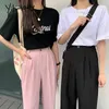 Pantalon taille élastique femmes dames formelles pantalons droits rose noir haute streetwear pantalon coréen 211115