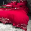 Sängkläder sätter lyxigt bomullsvit Royal Brodery Binding Satin 200x230 Set duvet omslagsbrev sängkläder sängkläder för hemmet