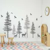 Grande pinheiro veado animal adesivo de parede escritório dormitório sala selva floresta cervos árvore pássaros parede decalque quarto berçário vinil decoração 210705