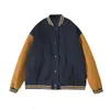 PERHAPS U Women Outwear Bomber Jacket Pocket Button Navy Blue Wine Red Letter Print Casual C0440 210529