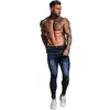 Blue Brand Jeans Homens Slim Fit Super Skinny Jeans para Homens Hip Hop Street Wear Skinny Perna Forma Calças Estrias ZM121