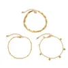 3 sztuk / zestaw wąż łańcuch cekinowy pompel anklet zestaw dla kobiet dziewcząt bohemian nogi złoty kolor kostki boso boso plaży biżuteria prezent