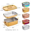 Lunch Bento Box Uszczelnione 304stainless Steel Container Container Double Warstwa Dla Dzieci Dorośli Ciasto Owocowe Przekąski Przechowywanie Bin Tableware 210709