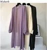 Woherb Lantern Manga Longa Blusas Kimono Cardigan Feriado Beach Outwear Mulheres Verão Tops Plus Size Coreano Camisas 210225