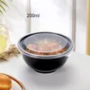 Descartável Retire o recipiente 200ml Pequena tigela redonda com tampa Salada de cozinha Snacks Picnic Recipientes para camping de festa