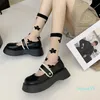 드레스 신발 귀여운 로리타 메리 제인 여성 학생 일본식 발목 스트랩 라운드 발가락 하이힐 플랫폼 가죽