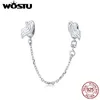 WOSTU Silver Safety Chain 925 Sterling Silver Angel Wings Forme Stopper Chain Charms pour Bracelets Bracelets Bijoux CTC241 Q0531