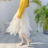 スカート女性服2021ファッションスプリングハイエラスティックウエストメッシュチュチュスカート不規則なロングドロップ到着