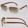 New Micro-paved Diamond Rimless Wooden Womans Sunglasses Original Wood mens Rocks Frame Male and Female Eyewear 18K Gold C Decoration Sun Glasses Hot Size:57-18-140