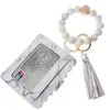 Bracelet en cuir portefeuille porte-clés glands Bracelet porte-clés porte-carte sac Silicone perlé Bracelet porte-clés WHT0228