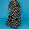 Plus Size Jurken Zwart En Wit Polka Jurk 4xl 5xl Vloer Lengte Lange Mouwen Single Breasted Herfst Mode Party diner