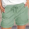 Solid Färg Straight Pocket Casual Korta Byxor Kvinnor Sommar Mitt Midja Lace-up Loose Plus Size Mini Shorts 210603