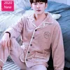 Men's Sleepwear Flannel Pajamas Warm Leopard Sexy Set Top Man Thick Winter Pajama 2Piece/Suit Long Shirt Pants Homewear