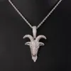 Ciondolo testa di pecora animale micro pavé Collana hip-hop con zirconi placcati argento oro per gioielli da uomo con catena rock