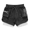 Men's 2 in 1 Joggers Shorts Security Pockets Double Layer With Pocket Fitness Solid Workout 210716