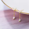 925 Sterling Silver Simple Gold Color Swing Clear CZ Stud Boucles d'oreilles pour femmes Fine Jewelry 210707